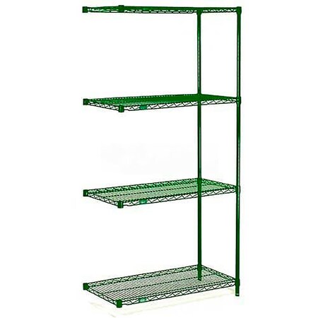 Nexel Poly-Green, 4 Tier, Wire Shelving Add-On Unit, 72W x 21D x 86H A21728G
